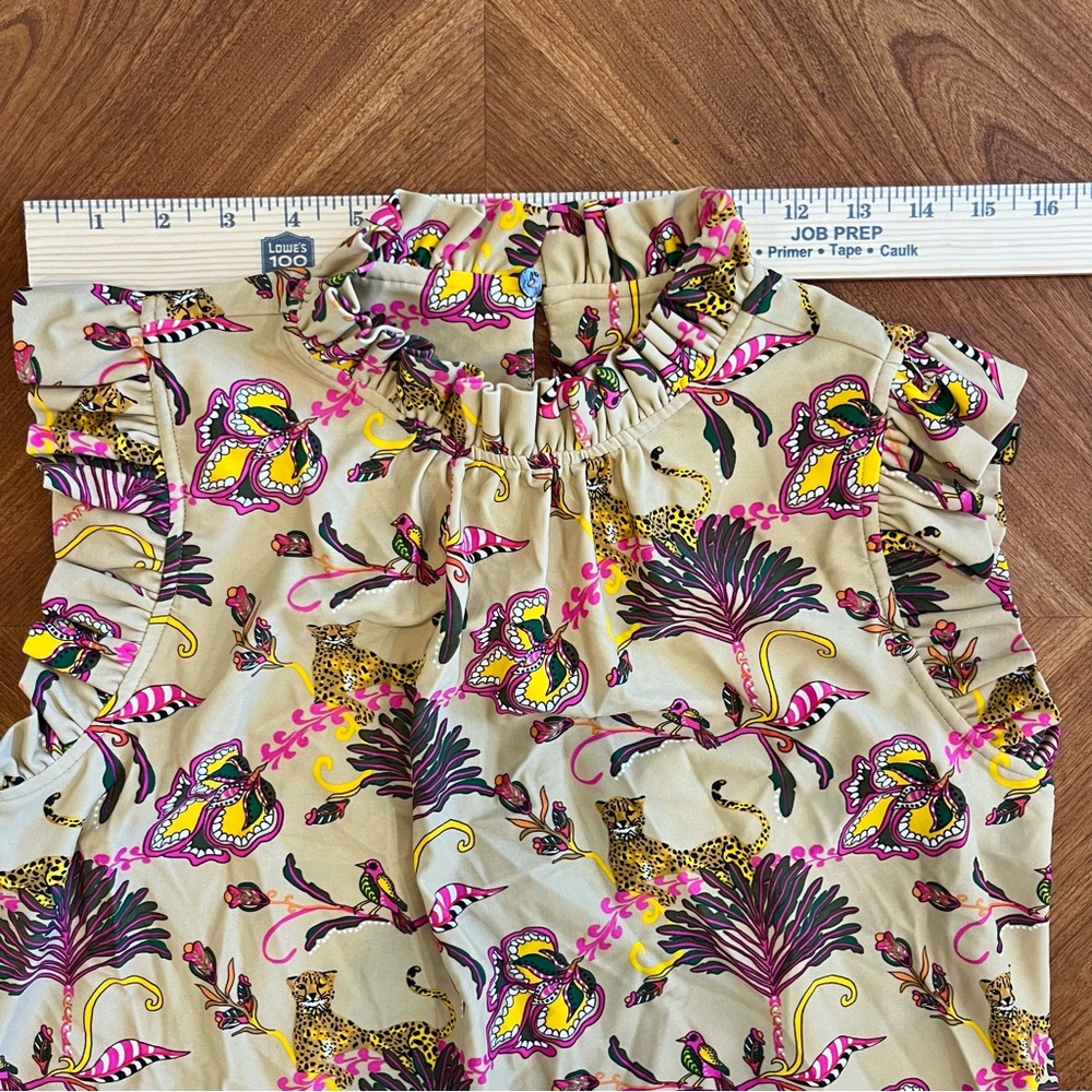 Jude Connally Beige Floral & Leopard Print Ruffle Shell - Picture 5 of 7